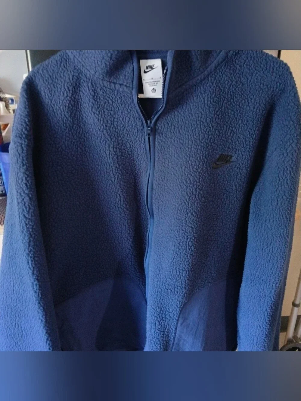 Nike Men's Club Fleece Sherpa Full-Zip Hoodie Jacket Blue Size Medium / NWT
